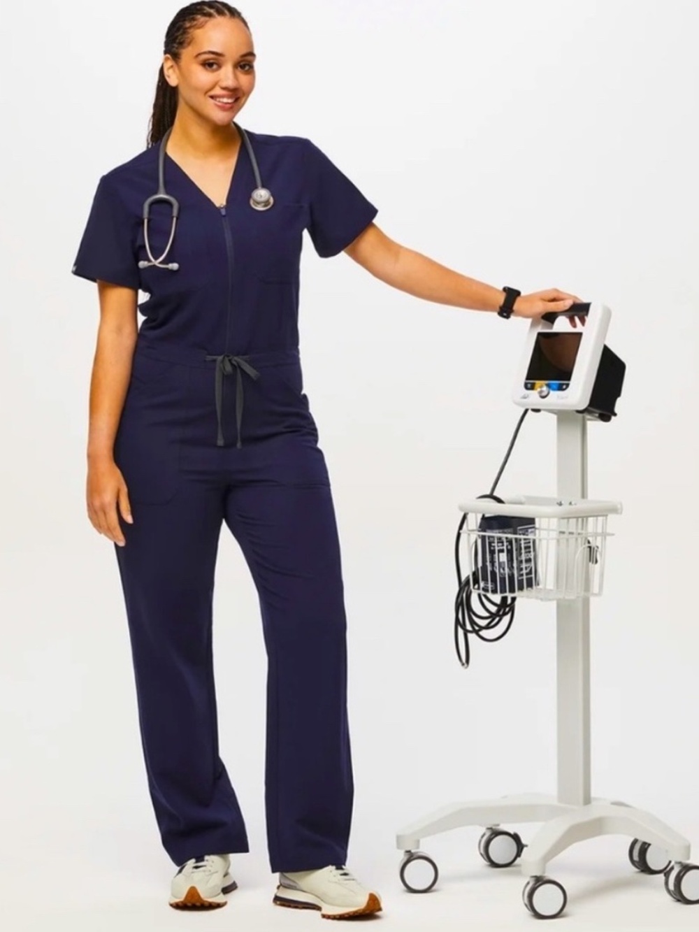 Figs Catarina Straight Leg Navy Short-Sleeve Zip-Front Scrub Jumpsuit